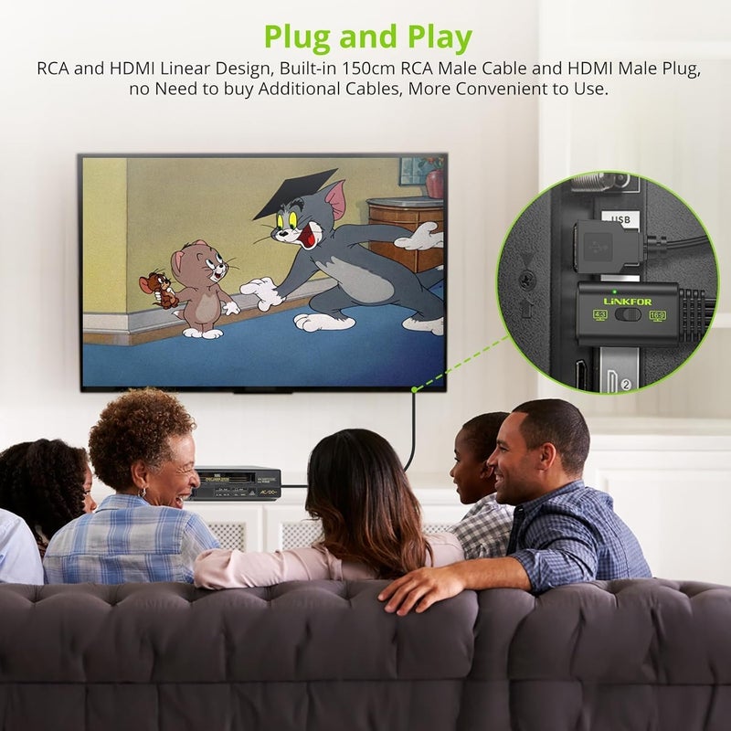 LiNKFOR RCA to HDMI Converter, 1080P AV to HDMI Converter, 16:9/4:3 Conversion Mini Composite CVBS Audio Video Adapter Supports PAL/NTSC for Wii/PS1/PS2/N64 (Male) - Image 5